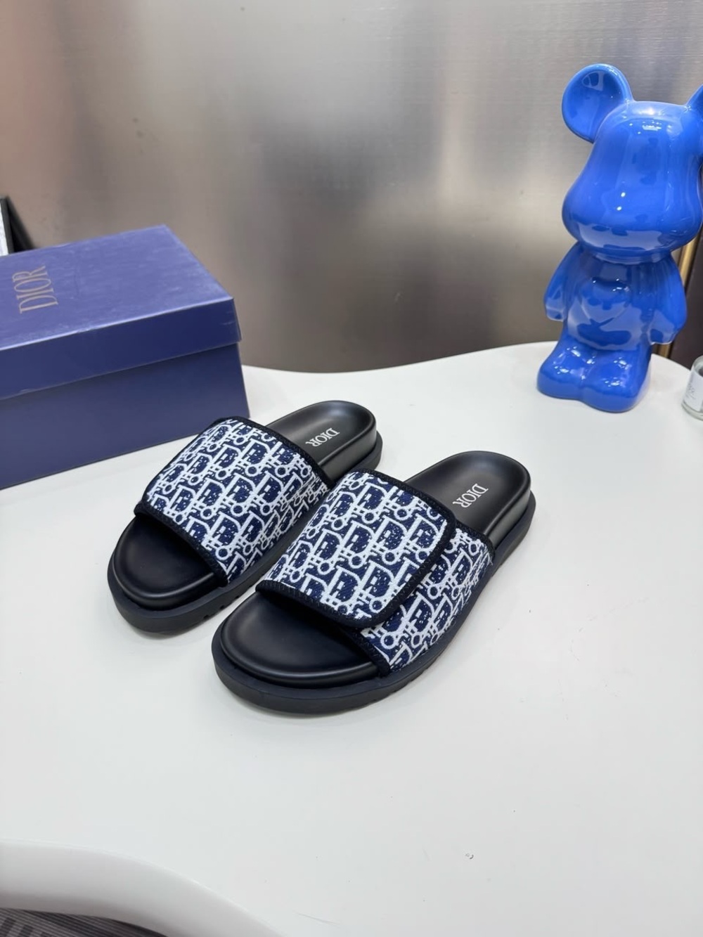 Dior Navy Blue Monogram Slide Sandals - Picture 3 of 3